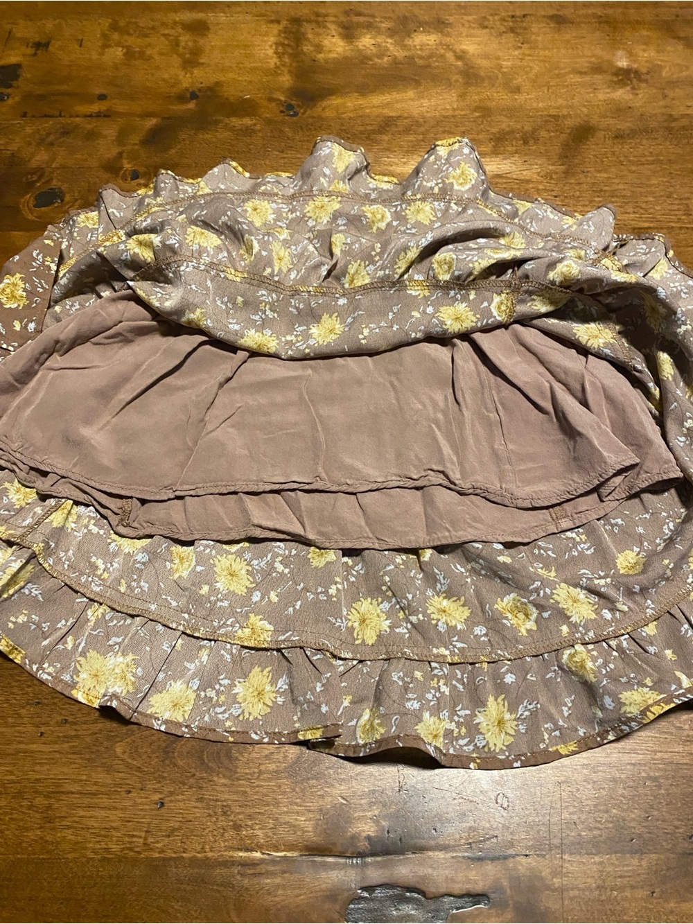 Altar'd State Brown Tiered Skirt with Yellow Floral Print - Picture 3 of 4